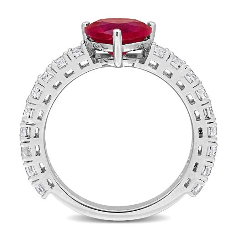 Julianna B Sterling Silver Created Ruby and White Sapphire Heart Ring