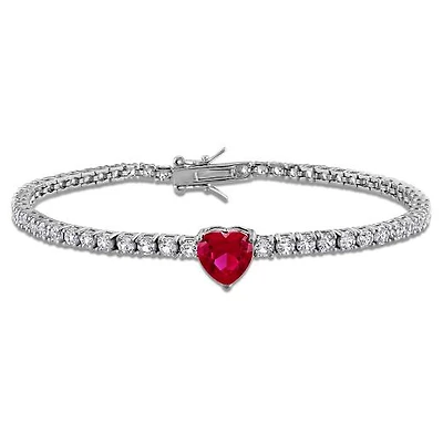 Julianna B Sterling Silver Created Ruby & Created White Sapphire 7.25" Bracelet