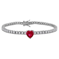 Julianna B Sterling Silver Created Ruby & Created White Sapphire 7.25" Bracelet