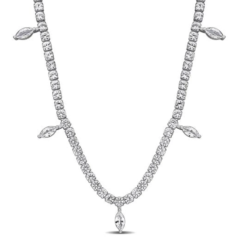 Julianna B Sterling Silver Created White Sapphire 17" Charm Necklace