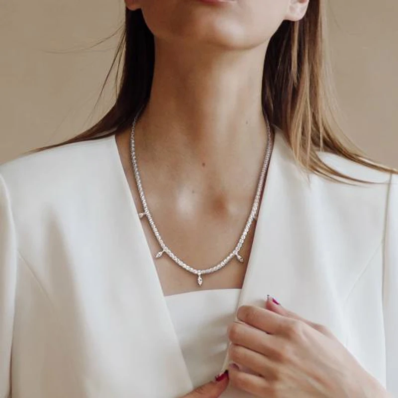 Julianna B Sterling Silver Created White Sapphire 17" Charm Necklace