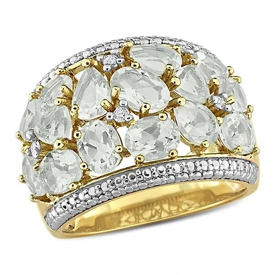 Julianna B Yellow Plated Sterling Silver Green Quartz and Diamond Cocktail Ring