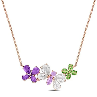 Julianna B Rose Plated Sterling Silver Multi-Stone 17" Butterfly Necklace