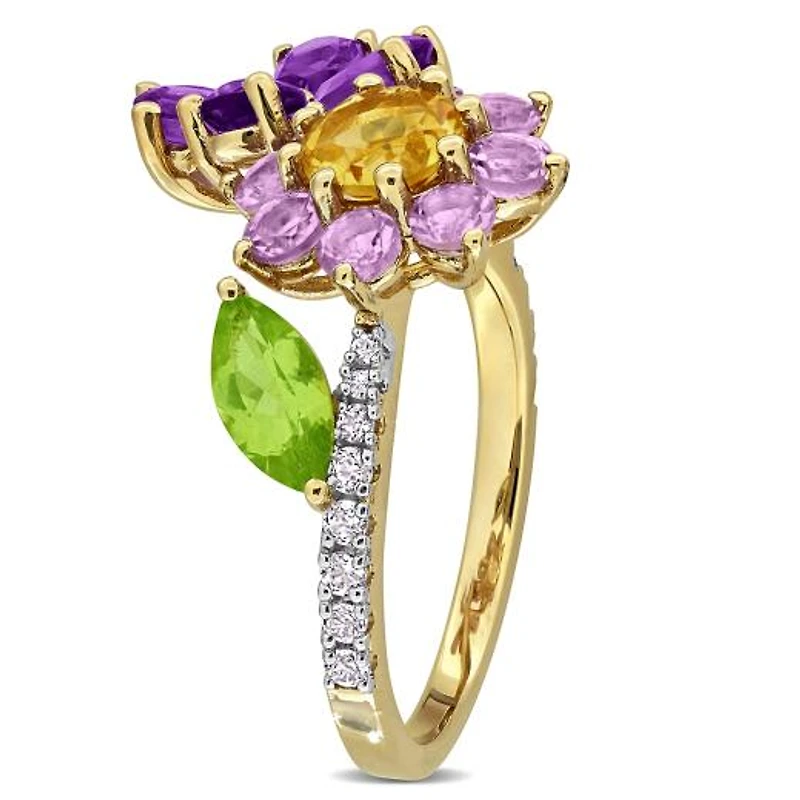Julianna B Yellow Plated Sterling Silver Multi-Gemstone Flower Ring