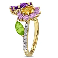 Julianna B Yellow Plated Sterling Silver Multi-Gemstone Flower Ring