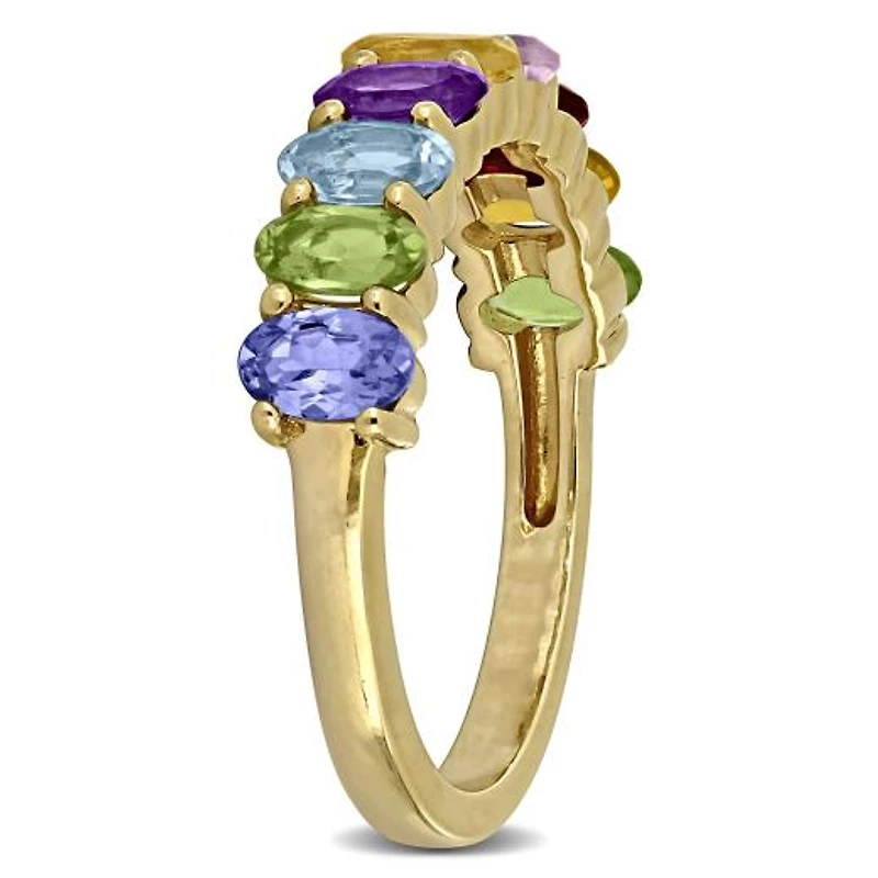 Julianna B Yellow Plated Silver Oval-Cut Multi-Gemstone Semi Eternity Ring
