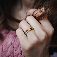 Julianna B Yellow Plated Silver Oval-Cut Multi-Gemstone Semi Eternity Ring