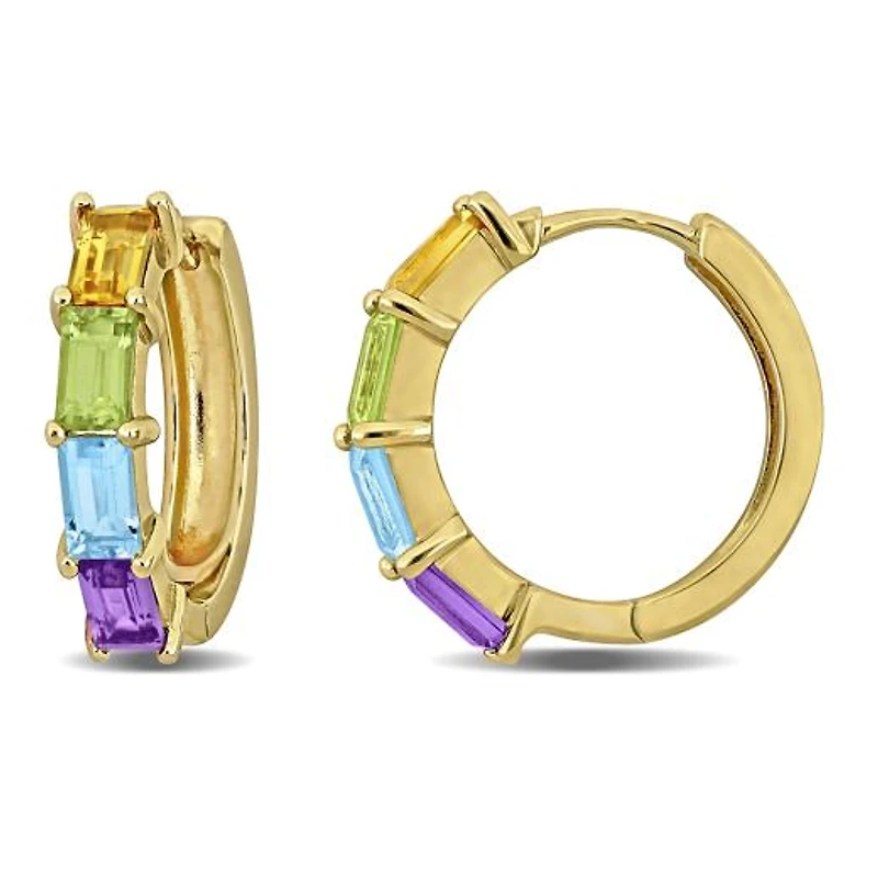 Julianna B Yellow Plated Silver Multi-Gemstone Hoop Earrings