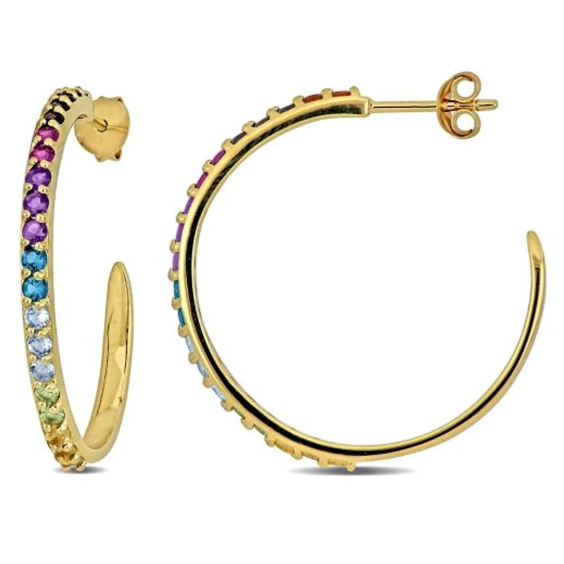 Julianna B Yellow Plated Sterling Silver Multi-Gemstone Open Hoop Earrings
