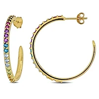 Julianna B Yellow Plated Sterling Silver Multi-Gemstone Open Hoop Earrings