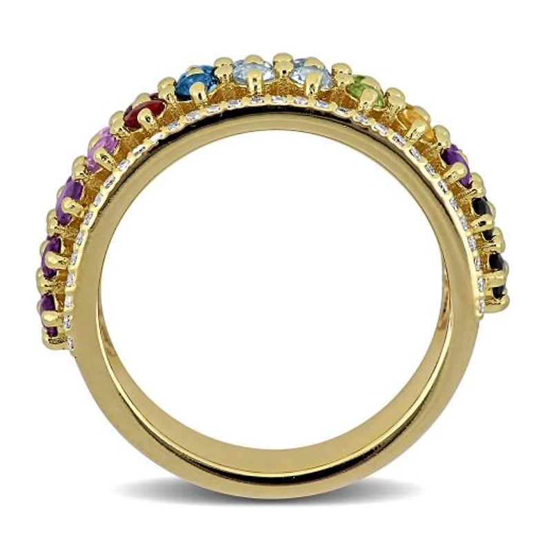 Julianna B Yellow Plated Sterling Silver Multi-Gemstone Semi-Eternity Ring