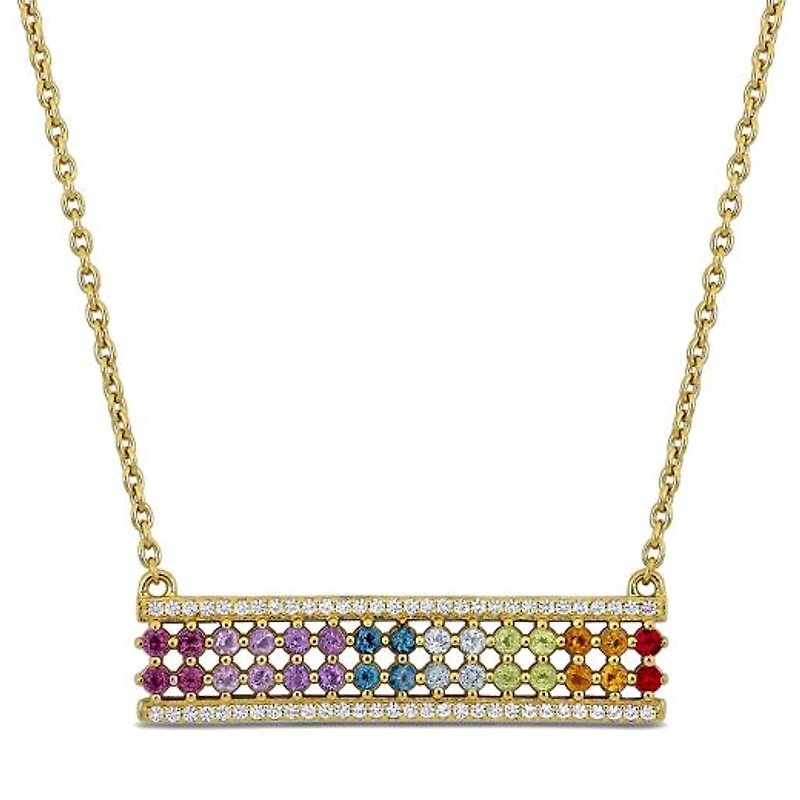 Julianna B Yellow Plated Sterling Silver Multi-Gemstone 18" + 1" Bar Necklace