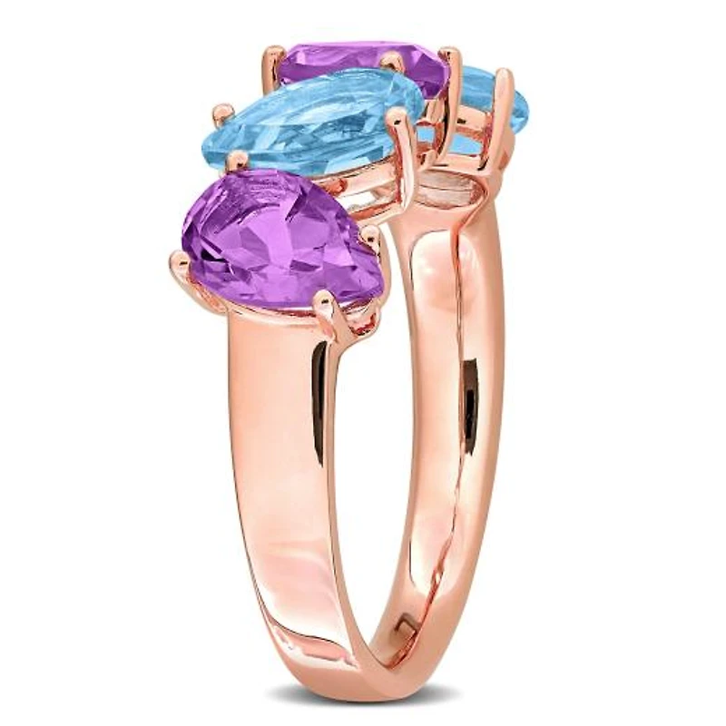 Julianna B Rose Plated Sterling Silver Sky Blue Topaz and Pink Amethyst Ring