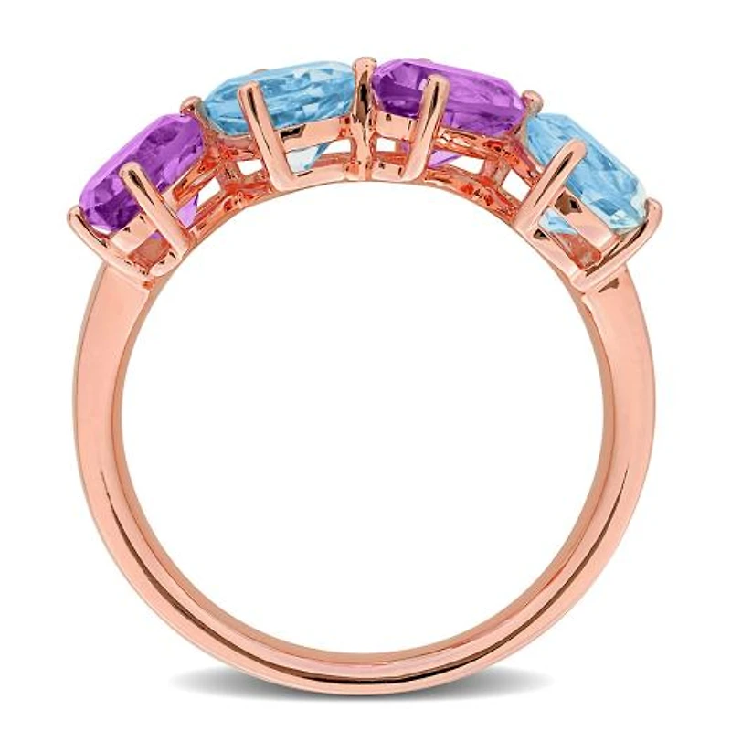 Julianna B Rose Plated Sterling Silver Sky Blue Topaz and Pink Amethyst Ring