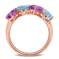 Julianna B Rose Plated Sterling Silver Sky Blue Topaz and Pink Amethyst Ring