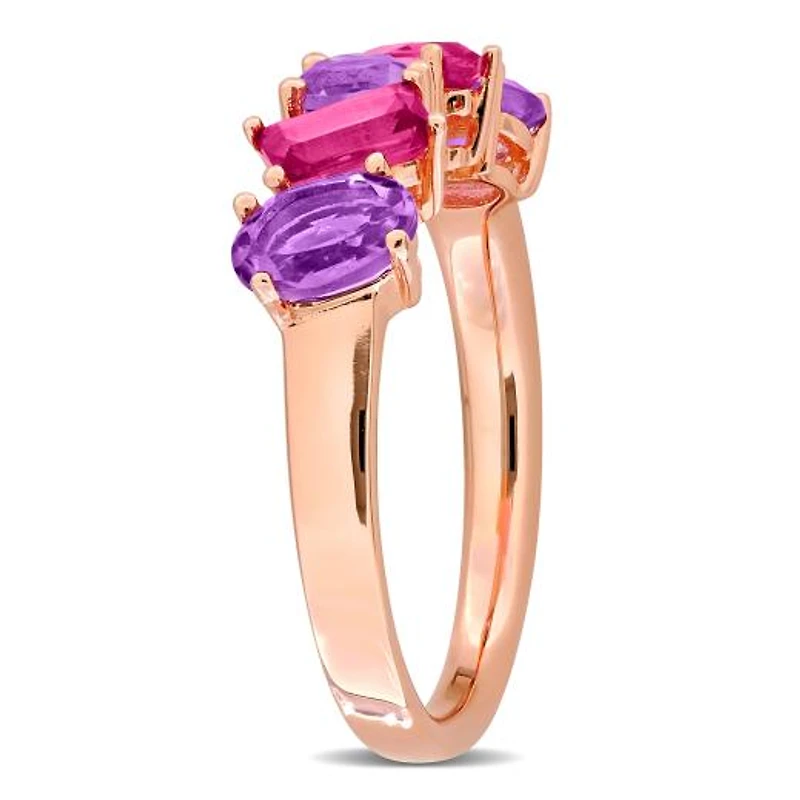 Julianna B Rose Plated Sterling Silver Pink Topaz and Amethyst 5-Stone Ring