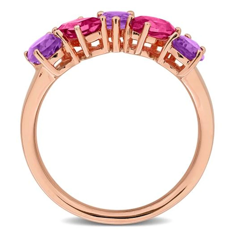 Julianna B Rose Plated Sterling Silver Pink Topaz and Amethyst 5-Stone Ring