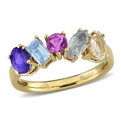 Julianna B Yellow Plated Sterling Silver Multi-Stone 5-Stone Ring