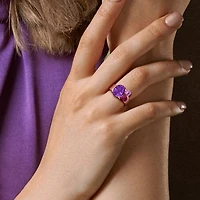 Julianna B Rose Plated Sterling Silver Rhodolite and Amethyst 3-Stone Ring