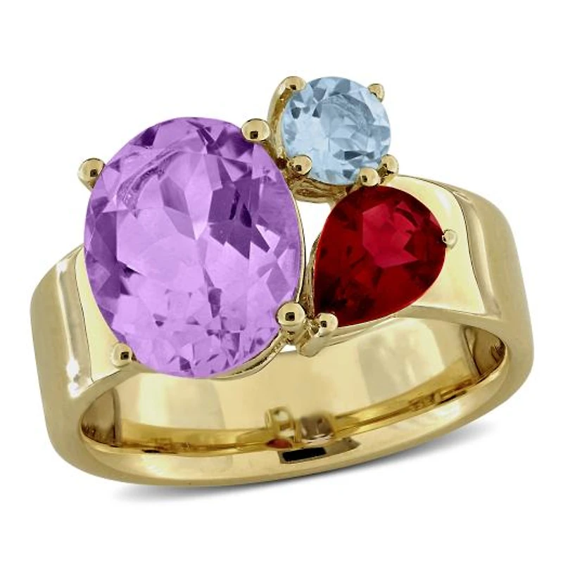 Julianna B Yellow Plated Sterling Silver Multi-Gemstone 3-Stone Ring