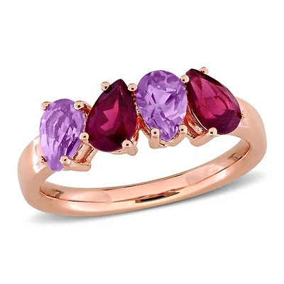 Julianna B Rose Plated Sterling Silver Amethyst and Rholodite 4-Stone Ring