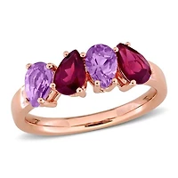 Julianna B Rose Plated Sterling Silver Amethyst and Rholodite 4-Stone Ring