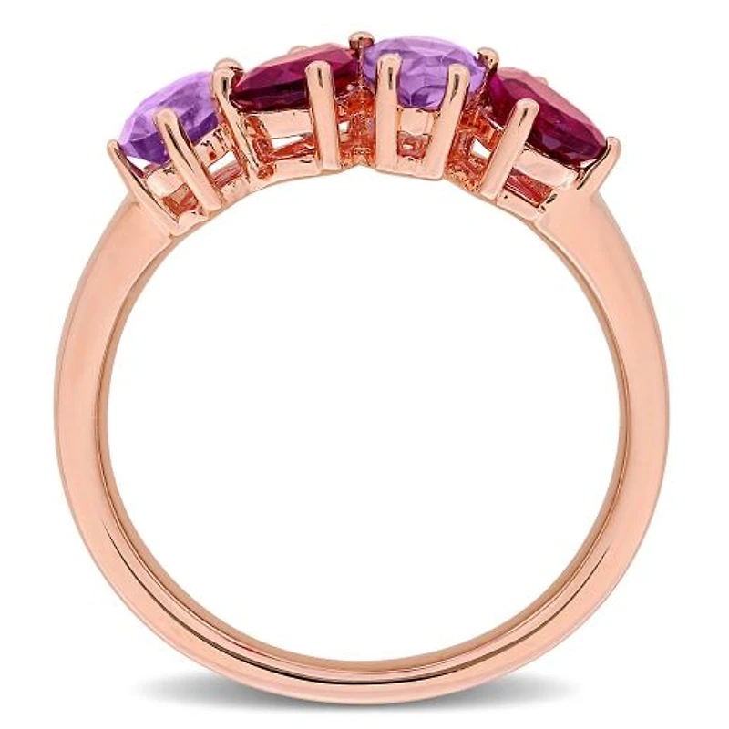 Julianna B Rose Plated Sterling Silver Amethyst and Rholodite 4-Stone Ring