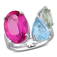 Julianna B Sterling Silver Pink Topaz, Sky Blue Topaz & Green Quartz Open Ring