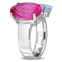 Julianna B Sterling Silver Pink Topaz, Sky Blue Topaz & Green Quartz Open Ring
