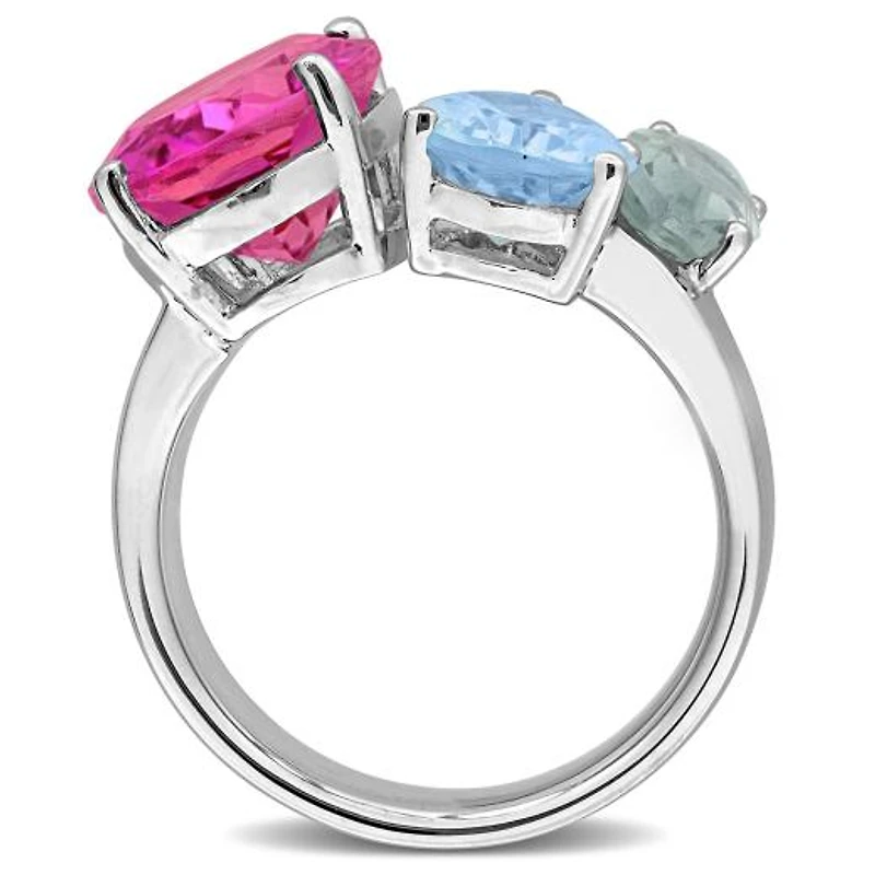 Julianna B Sterling Silver Pink Topaz, Sky Blue Topaz & Green Quartz Open Ring