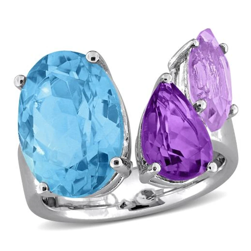 Julianna B Sterling Silver Sky Blue Topaz, Amethyst & Pink Amethyst Open Ring