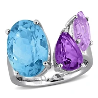 Julianna B Sterling Silver Sky Blue Topaz, Amethyst & Pink Amethyst Open Ring