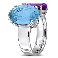 Julianna B Sterling Silver Sky Blue Topaz, Amethyst & Pink Amethyst Open Ring