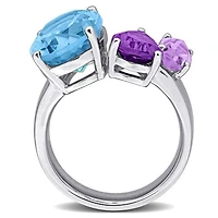 Julianna B Sterling Silver Sky Blue Topaz, Amethyst & Pink Amethyst Open Ring