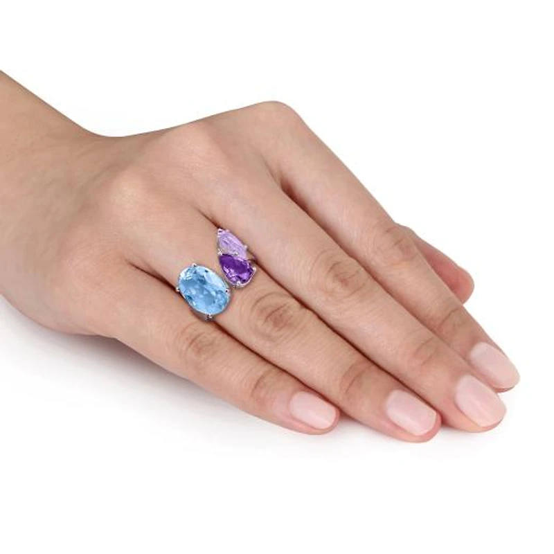 Julianna B Sterling Silver Sky Blue Topaz, Amethyst & Pink Amethyst Open Ring