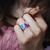 Julianna B Sterling Silver Sky Blue Topaz, Amethyst & Pink Amethyst Open Ring
