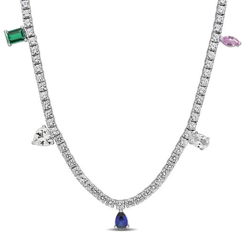 Julianna B Sterling Silver Created Multi-Gemstone 17" Station Necklace
