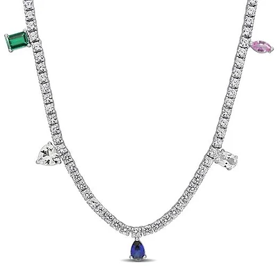 Julianna B Sterling Silver Created Multi-Gemstone 17" Station Necklace