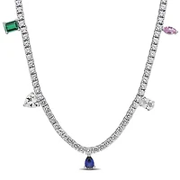 Julianna B Sterling Silver Created Multi-Gemstone 17" Station Necklace