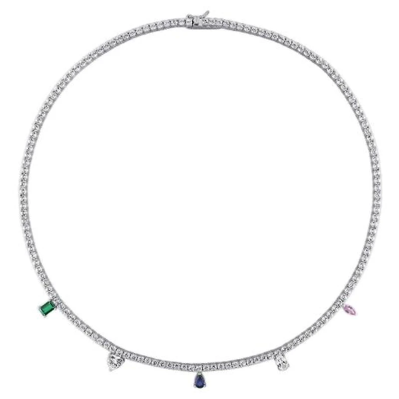 Julianna B Sterling Silver Created Multi-Gemstone 17" Station Necklace