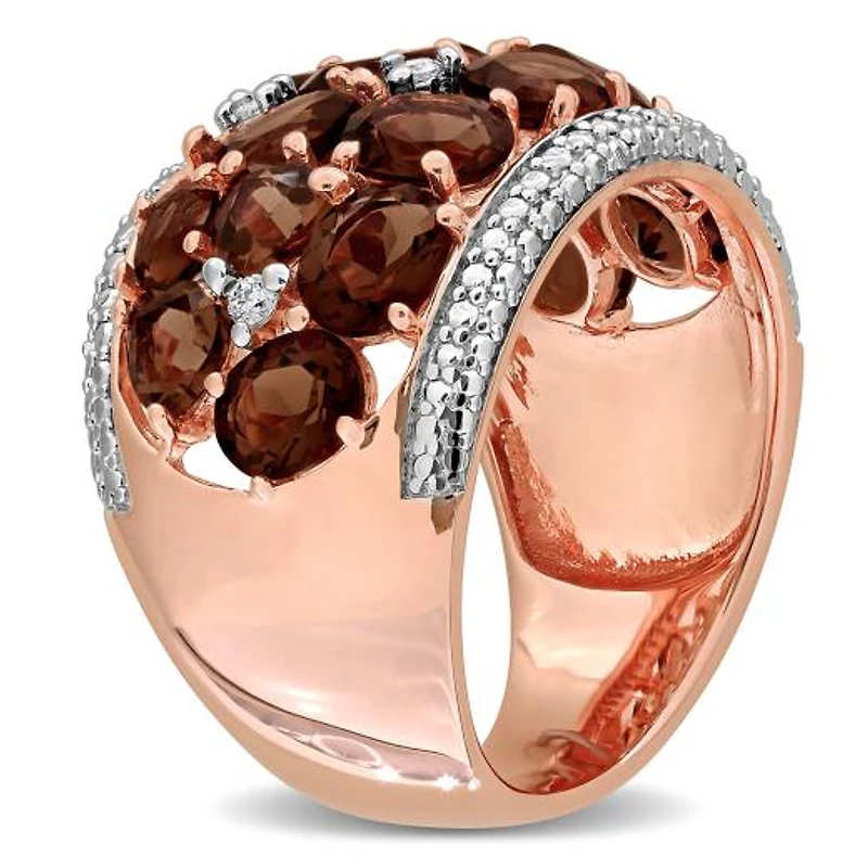 Julianna B Rose Plated Sterling Silver Smokey Quartz and Diamond Cocktail Ring