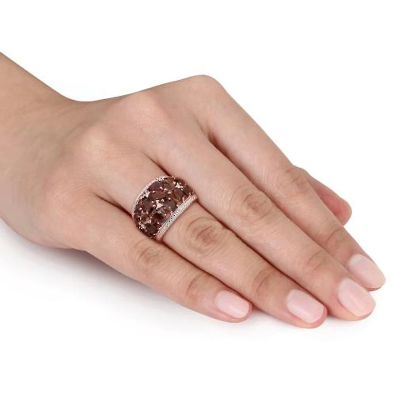 Julianna B Rose Plated Sterling Silver Smokey Quartz and Diamond Cocktail Ring