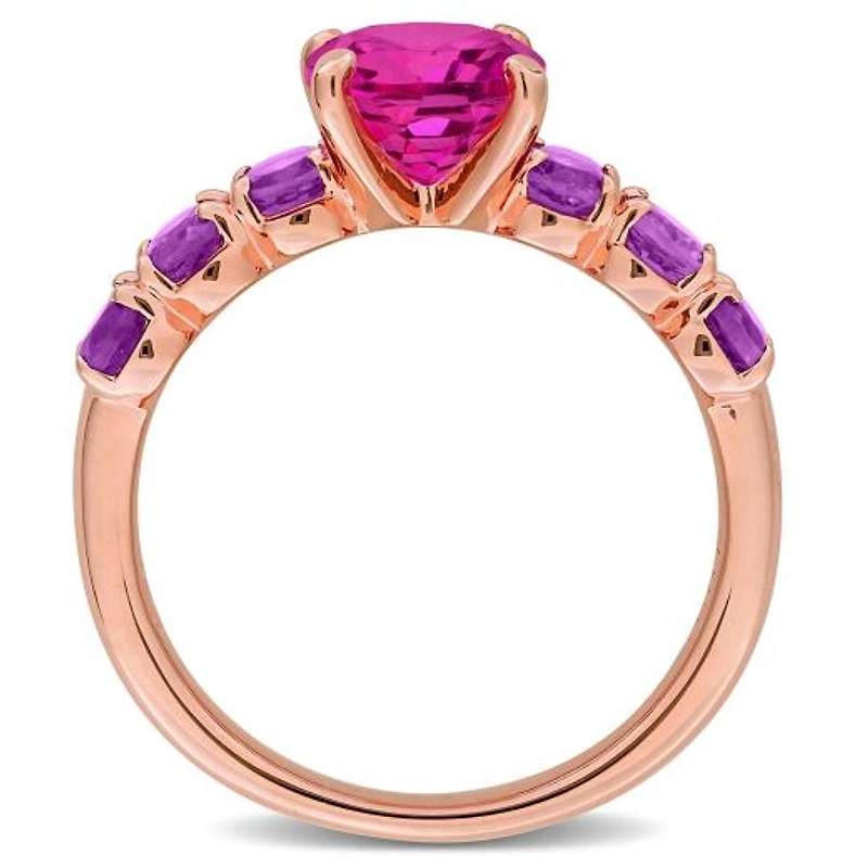 Julianna B Rose Plated Sterling Silver Pink Topaz and African Amethyst Ring