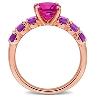 Julianna B Rose Plated Sterling Silver Pink Topaz and African Amethyst Ring