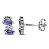 Julianna B Sterling Silver Tanzanite and White Topaz Geometric Stud Earrings