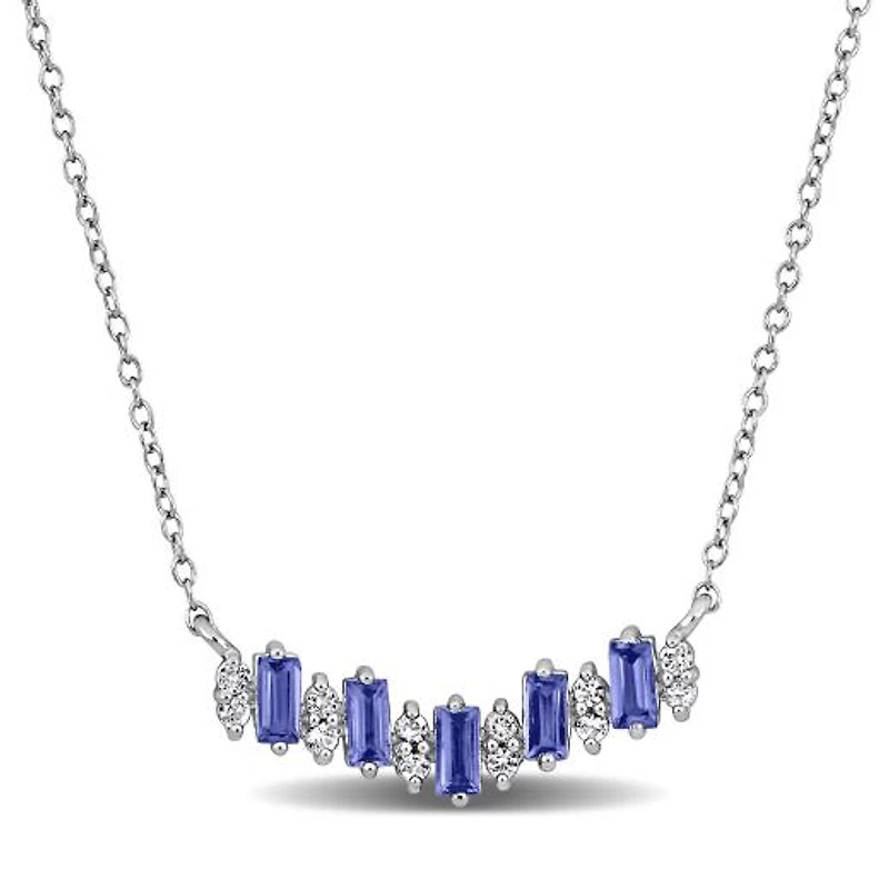 Julianna B Sterling Silver Baguette-Cut Tanzanite and White Topaz 18" Necklace