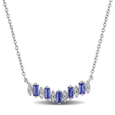 Julianna B Sterling Silver Baguette-Cut Tanzanite and White Topaz 18" Necklace