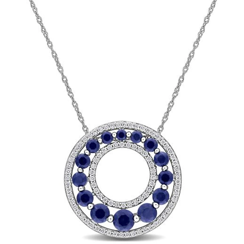 Julianna B 14K White Gold Created Blue Sapphire & Lab-Grown Diamond Pendant