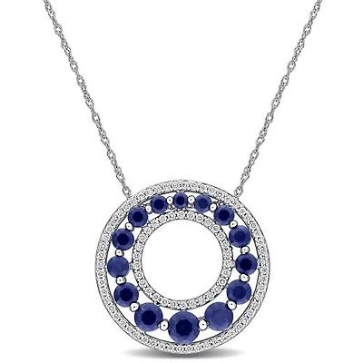 Julianna B 14K White Gold Created Blue Sapphire & Lab-Grown Diamond Pendant