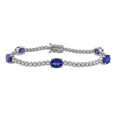 Julianna B 18K White Gold Created Blue Sapphire & Lab-Grown Diamond Bracelet
